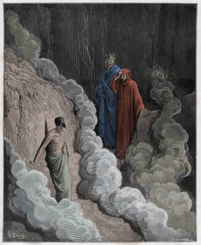 Purgatorio, Canto 16: Dante spreekt tot de ziel van Marco Lombardo, illustratie uit De Goddelijke Komedie van Dante Alighieri, 1885 door Gustave after Dore